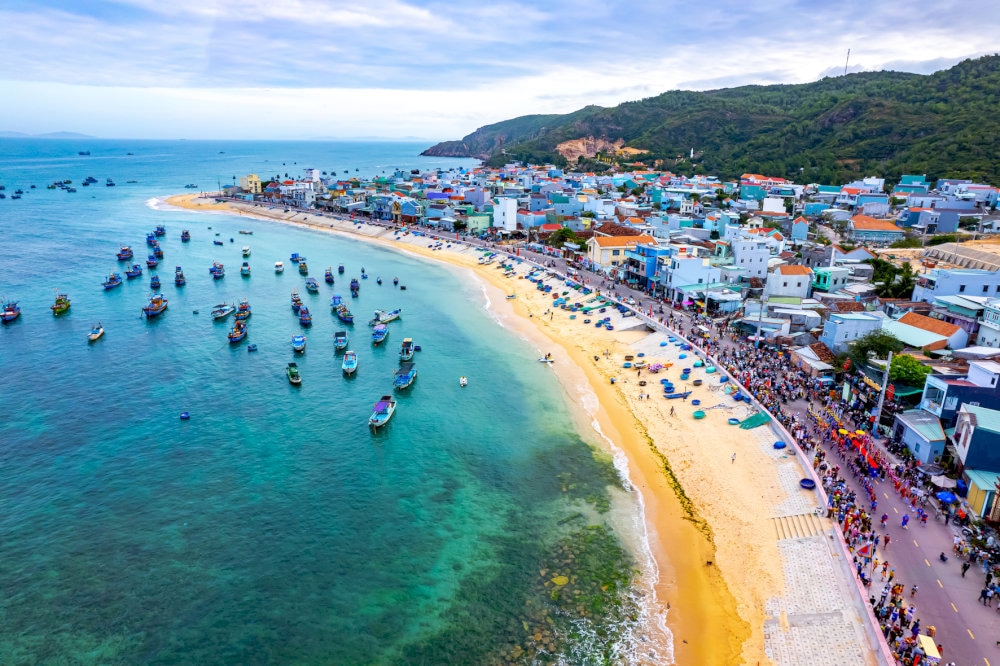 Nhon Hai Beach features a perfect harmony of scenic coastal views and traditional village life